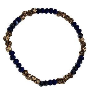 Elegant Beaded Stretch Bracelet Blue Gold Beads Classic Minimalist Jewelry Women